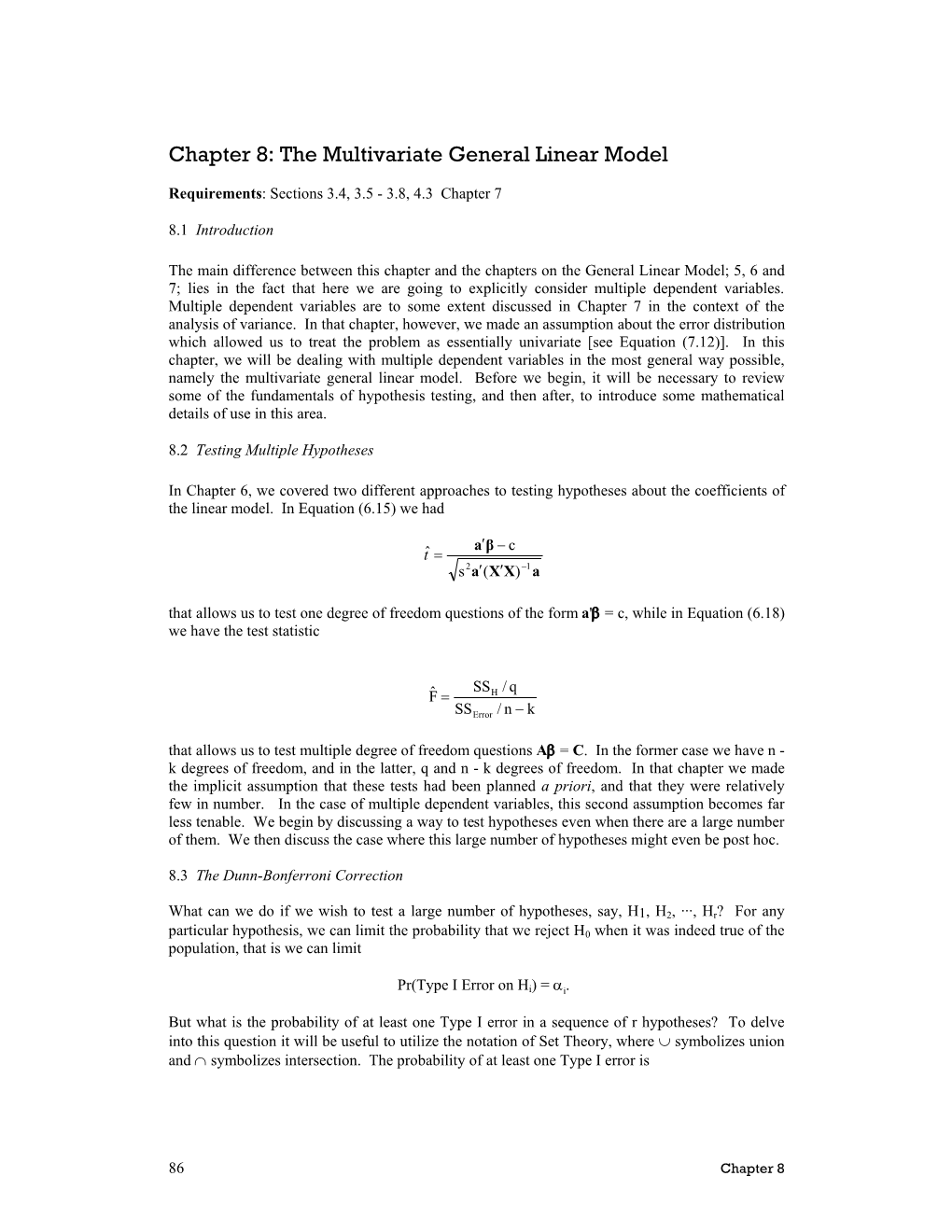 Chapter 8: the Multivariate General Linear Model