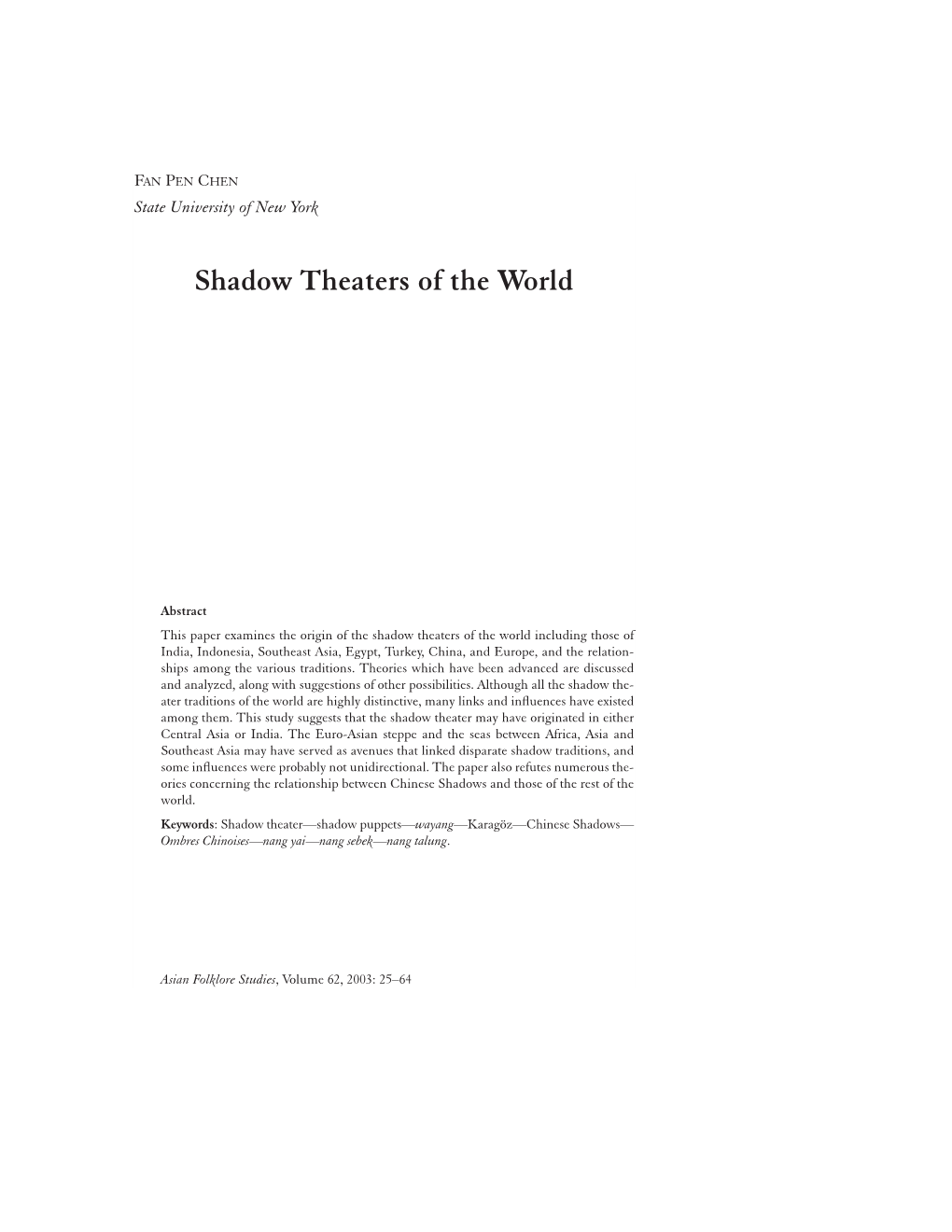 Shadow Theaters of the World