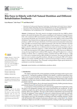 Bite Force in Elderly with Full Natural Dentition and Different Rehabilitation Prosthesis