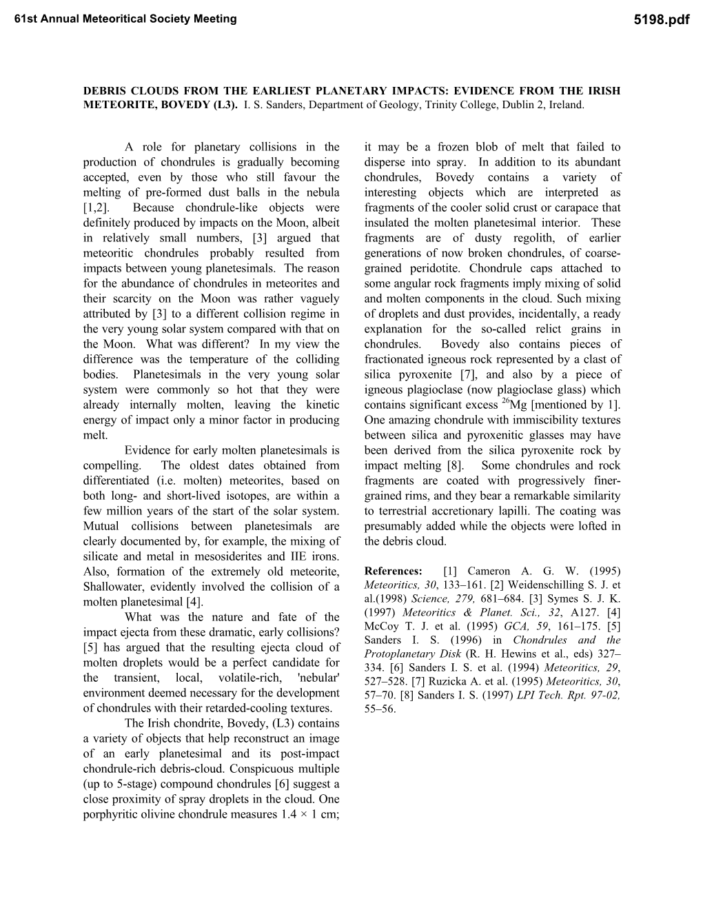 Debris Clouds from the Earliest Planetary Impacts: Evidence from the Irish Meteorite, Bovedy (L3)