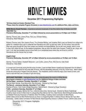 Hdnet Movies December 2011 Programming Highligts