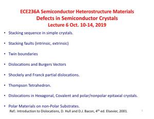 Defects in Semiconductor Crystals Lecture 6 Oct