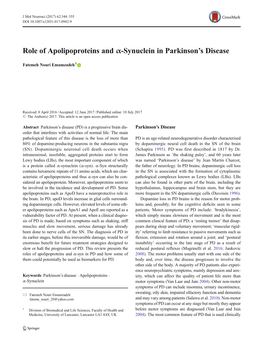 Role of Apolipoproteins and Α-Synuclein in Parkinson's Disease