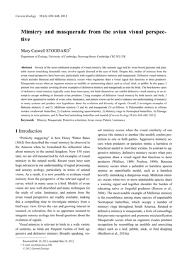 Mimicry and Masquerade from the Avian Visual Perspec- Tive