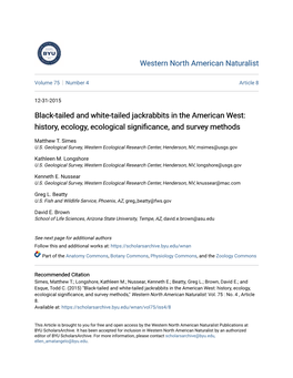 Black-Tailed and White-Tailed Jackrabbits in the American West: History, Ecology, Ecological Significance, and Survey Methods