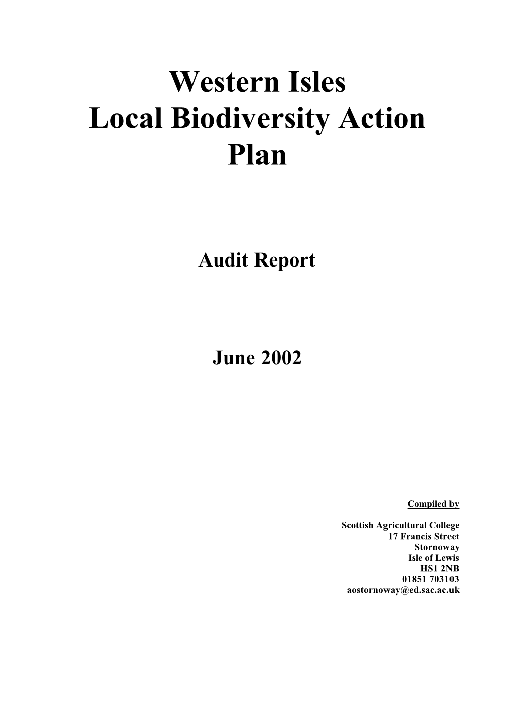 Western Isles Local Biodiversity Action Plan