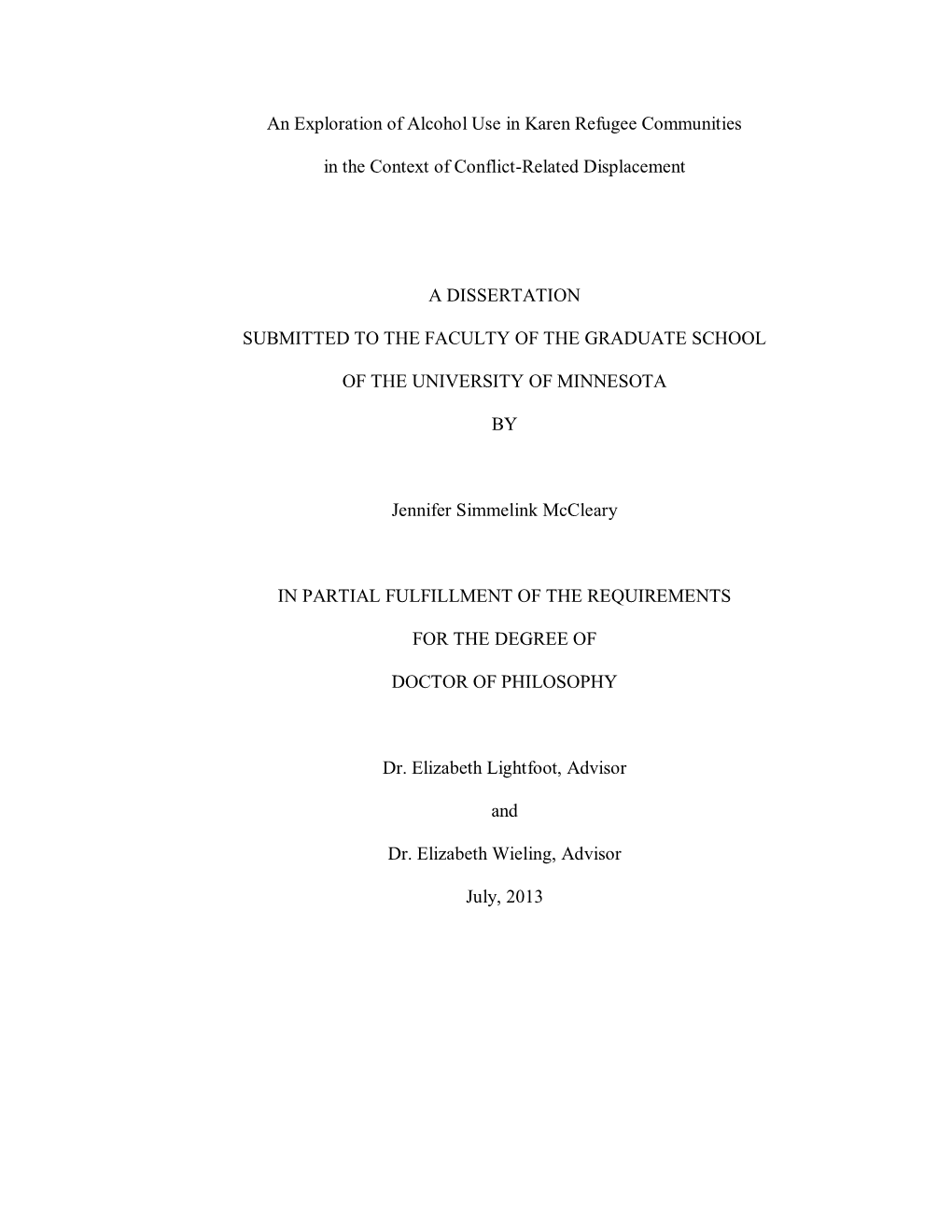 An Exploration of Alcohol Use in Karen Refugee Communities in The