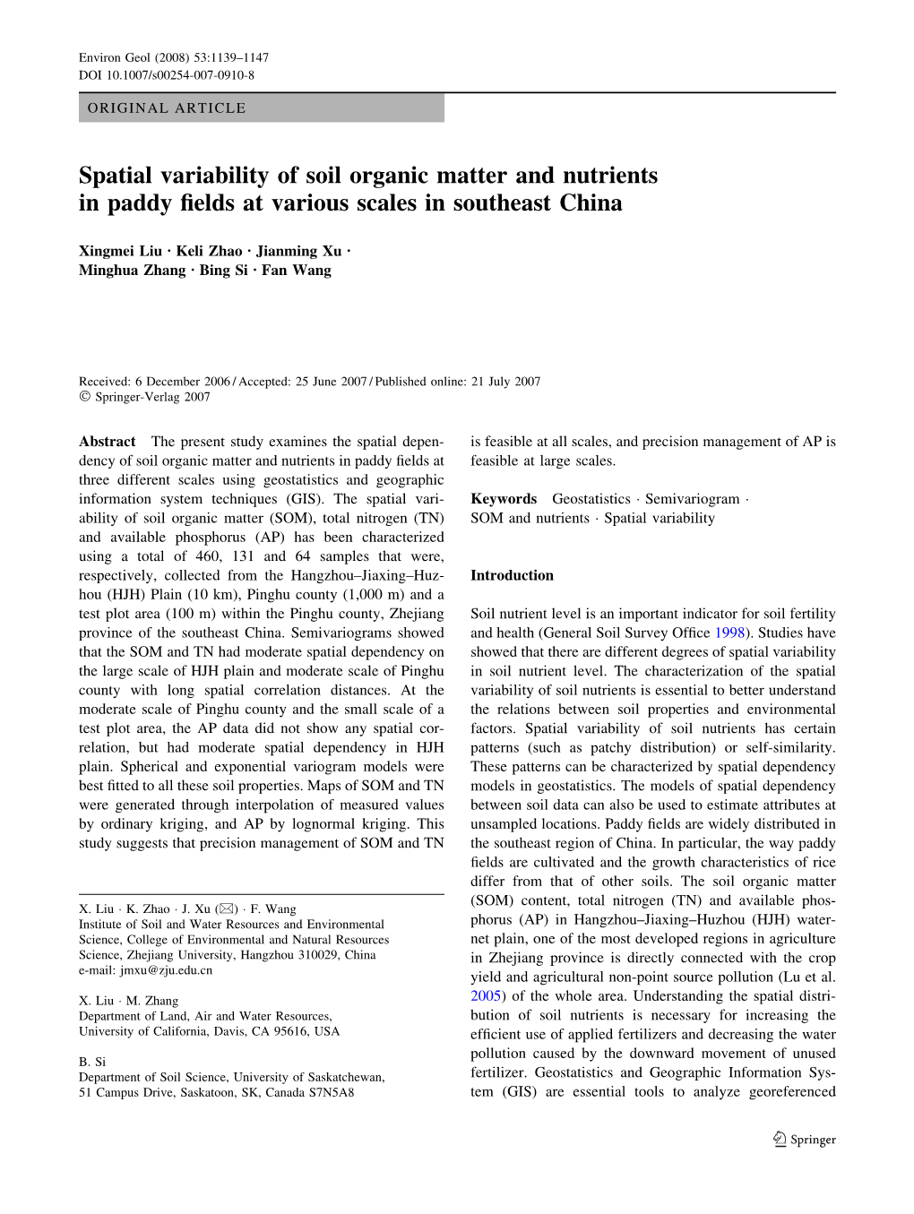 Spatial Variability of Soil Organic Matter and Nutrients in Paddy Fields At