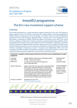 Investeu Programme. the EU's New Investment Support Scheme