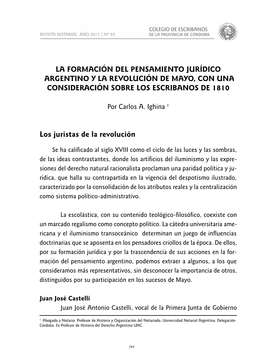 La Formación Del Pensamiento Jurídico Argentino Y La Revolución De Mayo, Con Una Consideración Sobre Los Escribanos De 1810