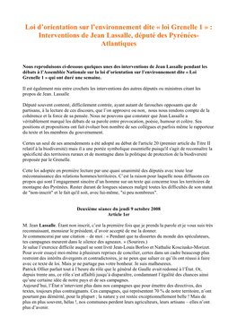 Interventions De Jean Lassalle, Député Des Pyrénées- Atlantiques