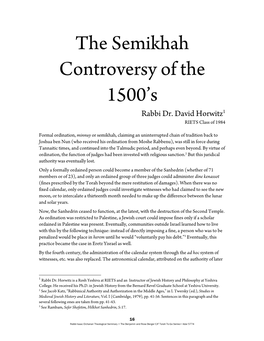 The Semikhah Controversy of the 1500'S