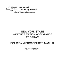 New York State Weatherization Assistance Program Policy and Procedures Manual