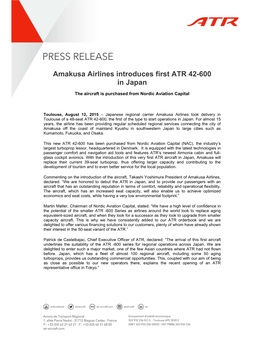 Amakusa Airlines Introduces First ATR 42-600 in Japan