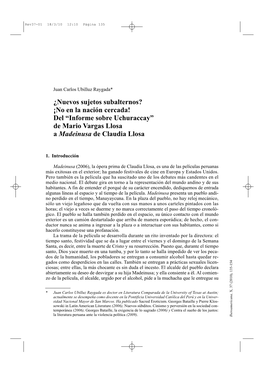 No En La Nación Cercada! Del “Informe Sobre Uchuraccay” De Mario Vargas Llosa a Madeinusa De Claudia Llosa