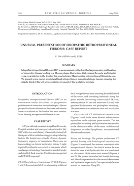 Unusual Presentation of Idiopathic Retroperitoneal Fibrosis: Case Report N