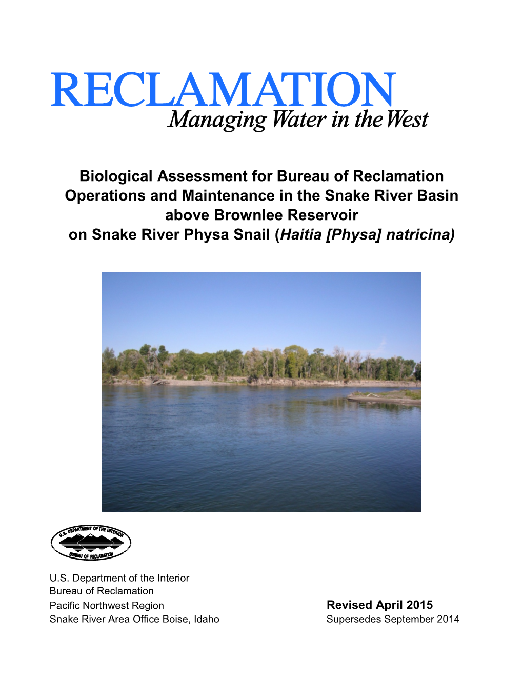 Revised Biological Assessment for the Bureau of Reclamation Operations