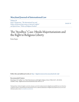 Hindu Majoritarianism and the Right to Religious Liberty Ratna Kapur