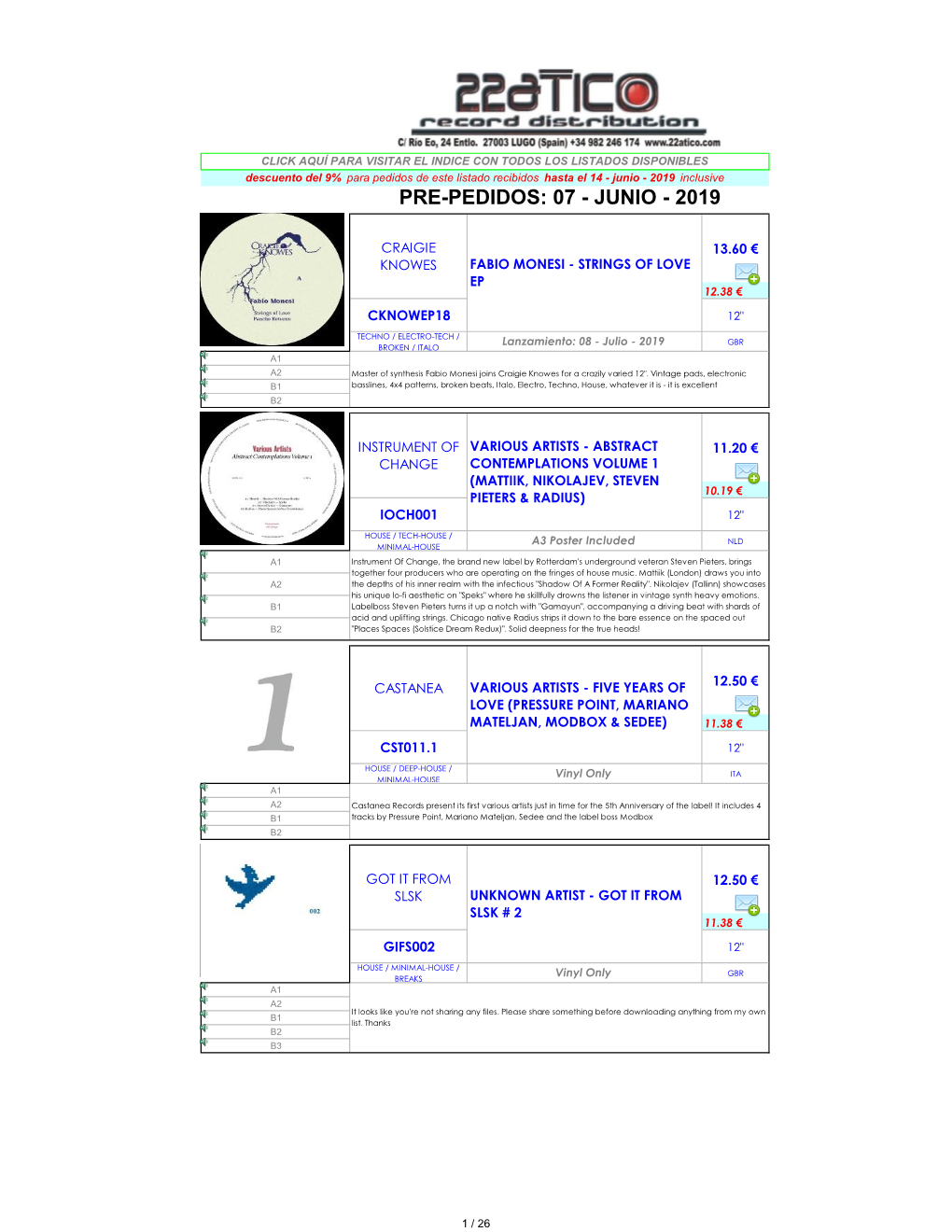 Pre-Pedidos: 07 - Junio - 2019