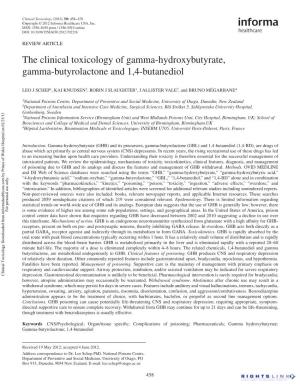 The Clinical Toxicology of Gamma-Hydroxybutyrate, Gamma-Butyrolactone and 1,4-Butanediol