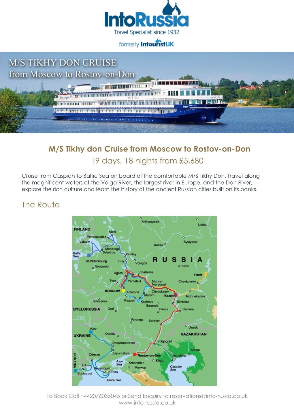 M/S Tikhy Don Cruise from Moscow to Rostov-On-Don 19 Days, 18 Nights from £5,680