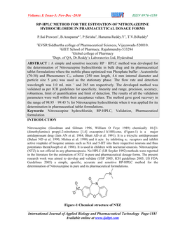 Rp-Hplc Method for the Estimation of Nitroxazepine Hydrochloride in Pharmaceutical Dosage Forms