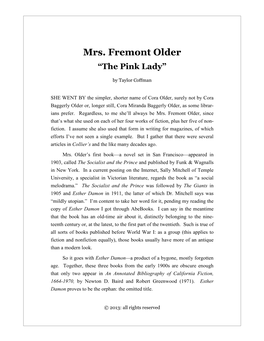 Mrs. Fremont Older: "The Pink Lady"