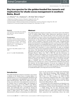 Key Tree Species for the Golden-Headed Lion Tamarin and Implications for Shade-Cocoa Management in Southern Bahia, Brazil L