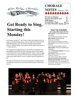 Chorale Newsletter – January 2016