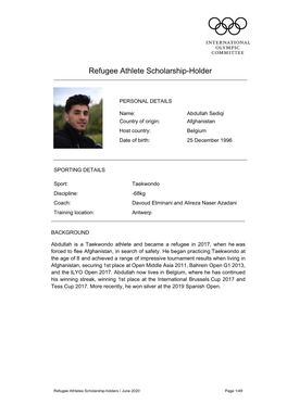IOC Refugee Athlete Scholarship-Holder