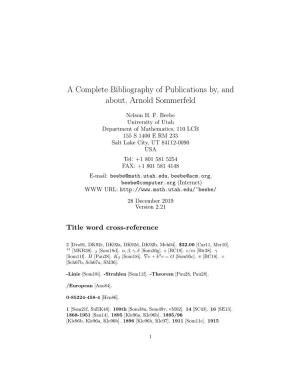 A Complete Bibliography of Publications By, and About, Arnold Sommerfeld