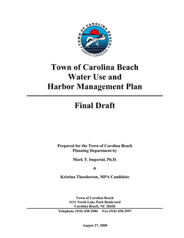 Town of Carolina Beach Water Use and Harbor Management Plan Final Draft