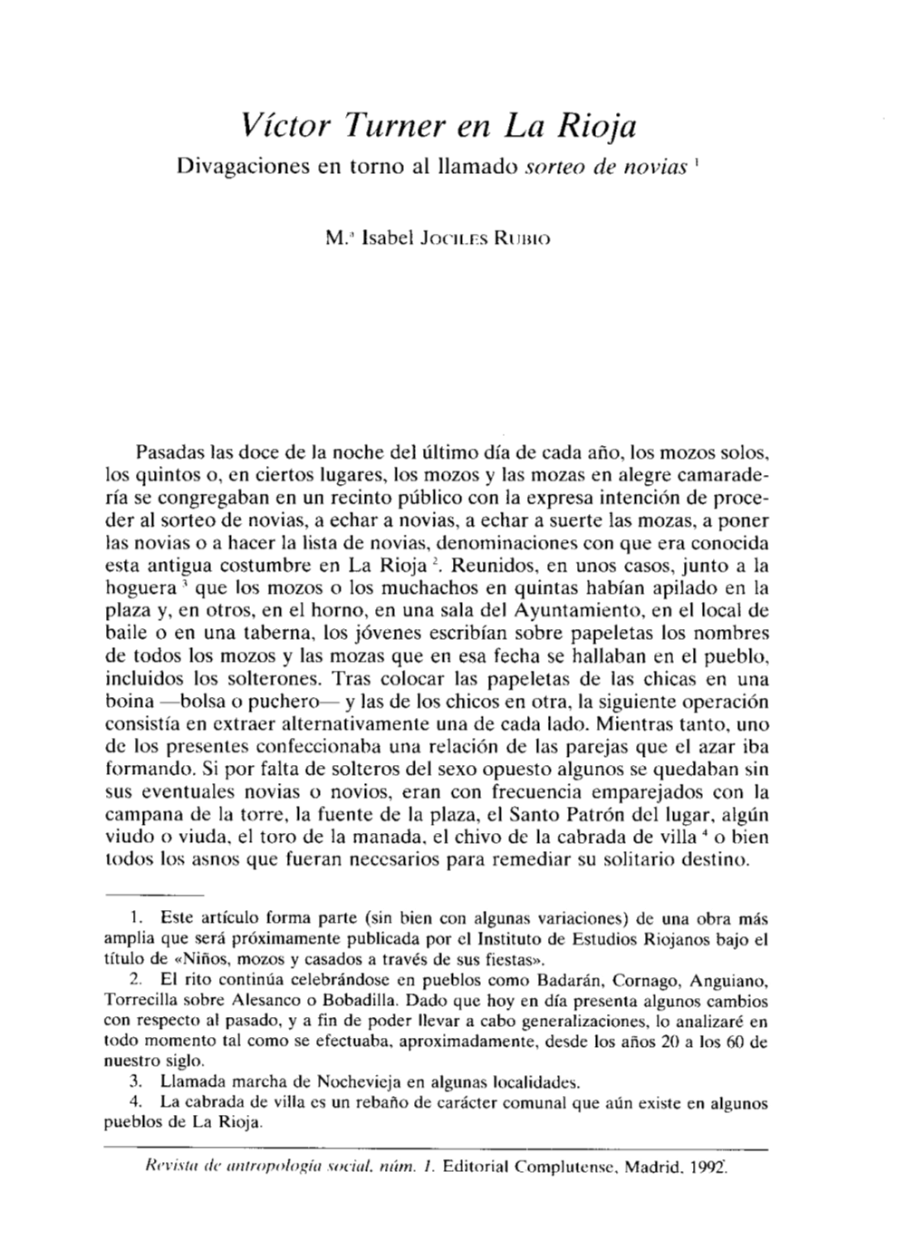 Víctor Turner En La Rioja Divagaciones En Torno Al Llamado Sorteo De Novias