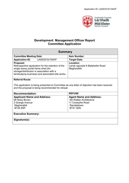 Development Management Officer Report Committee Application