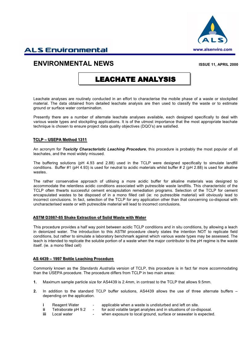 Environmental News Leachate Analysis