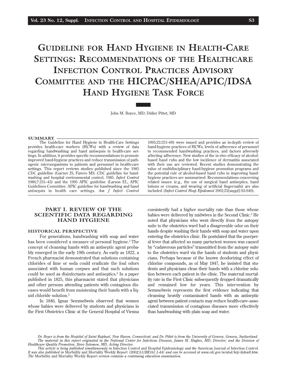 Committee and the Hicpac/Shea/Apic/Idsa Hand Hygiene Task Force