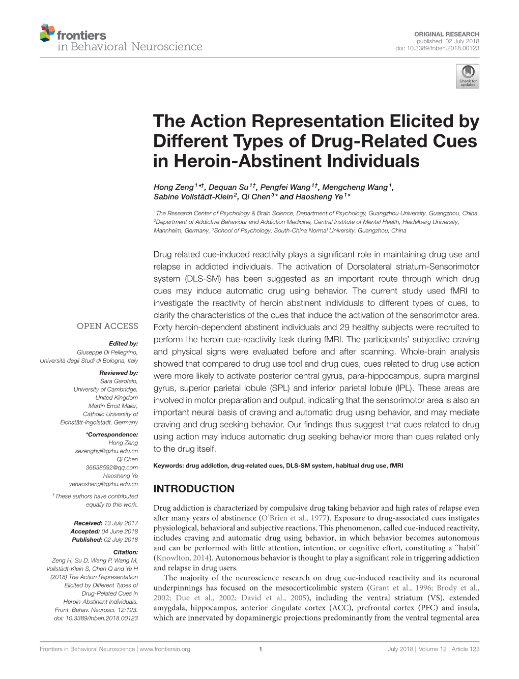 The Action Representation Elicited by Different Types of Drug-Related Cues in Heroin-Abstinent Individuals