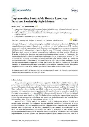 Implementing Sustainable Human Resources Practices: Leadership Style Matters