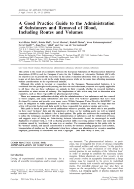 A Good Practice Guide to the Administration of Substances and Removal of Blood, Including Routes and Volumes