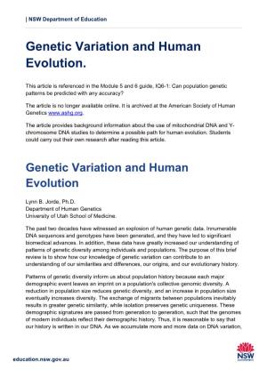 Genetic Variation and Human Evolution