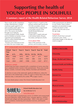 Supporting the Health of YOUNG PEOPLE in SOLIHULL a Summary Report of the Health Related Behaviour Survey 2014