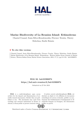 Marine Biodiversity of La Reunion Island: Echinoderms Chantal Conand, Sonia Ribes-Beaudemoulin, Florence Trentin, Thierry Mulochau, Emilie Boissin