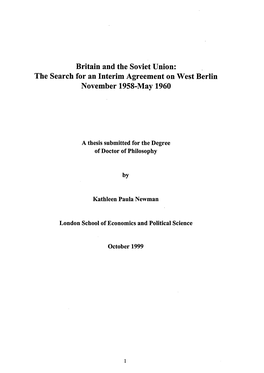 Britain and the Soviet Union: the Search for an Interim Agreement on West Berlin November 1958-May 1960