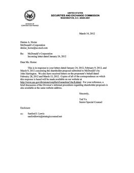 Mcdonald's Corporation; Rule 14A-8 No-Action Letter