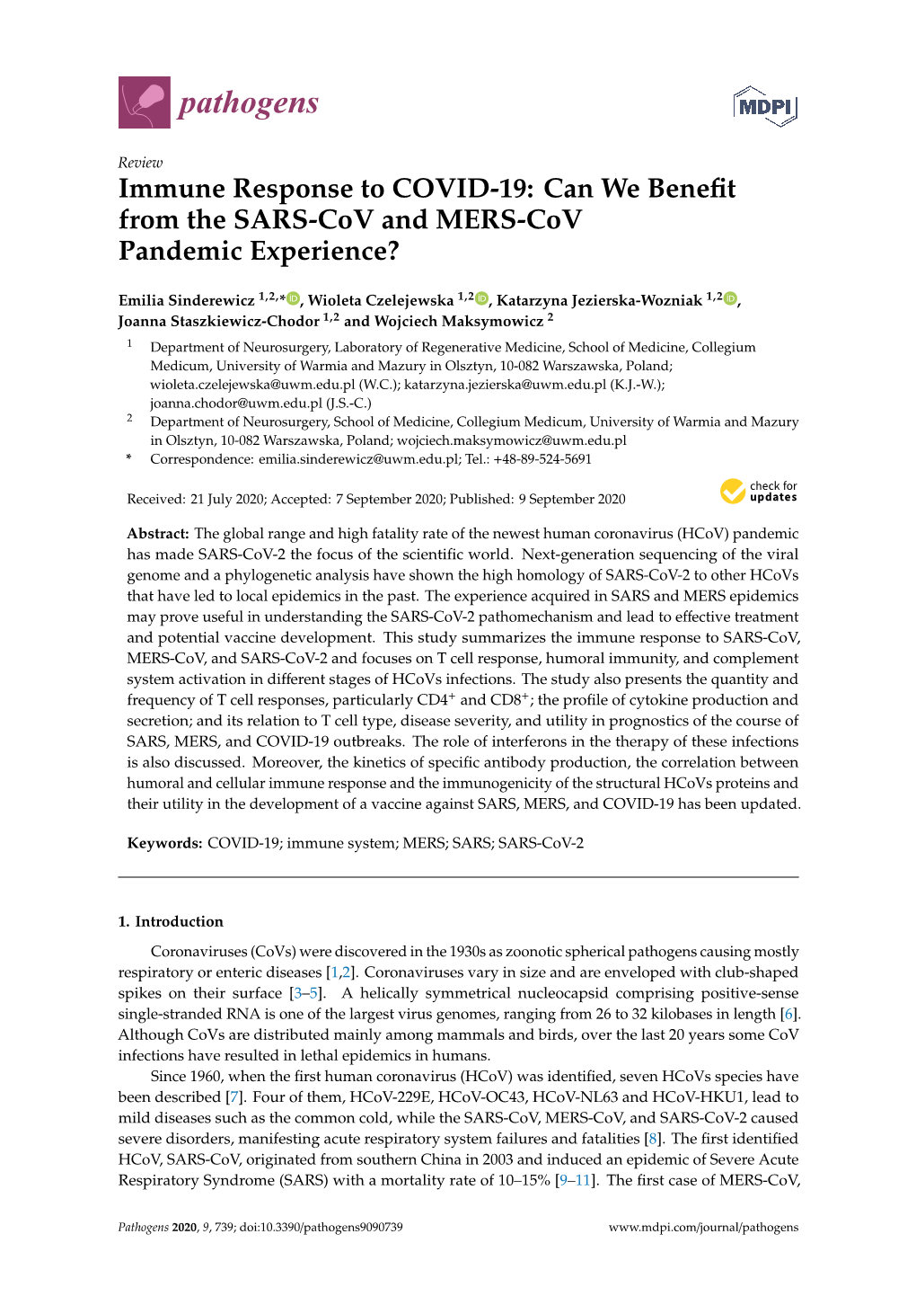 Immune Response to COVID-19: Can We Benefit from the SARS-Cov And