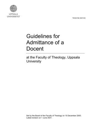 Guidelines for Admittance of a Docent at the Faculty of Theology, Uppsala University