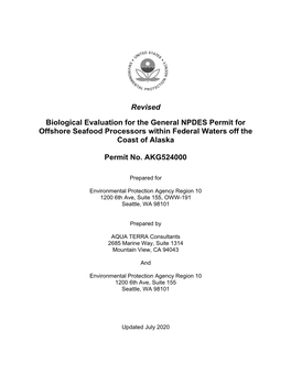 Revised Biological Evaluation for the General NPDES Permit for Offshore