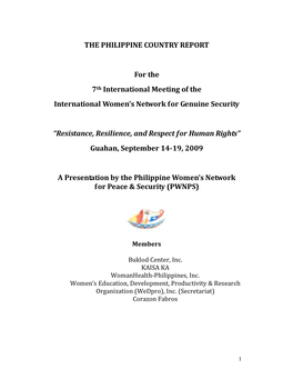 THE PHILIPPINE COUNTRY REPORT for the 7Th International