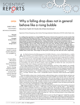 Why a Falling Drop Does Not in General Behave Like a Rising Bubble