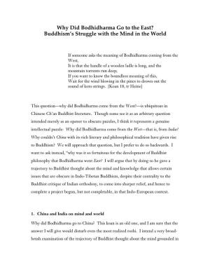 Why Did Bodhidharma Go to the East? Buddhism's Struggle with The